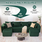 135.4" Sectional Couches for Living Room, U Shaped Couch, Green