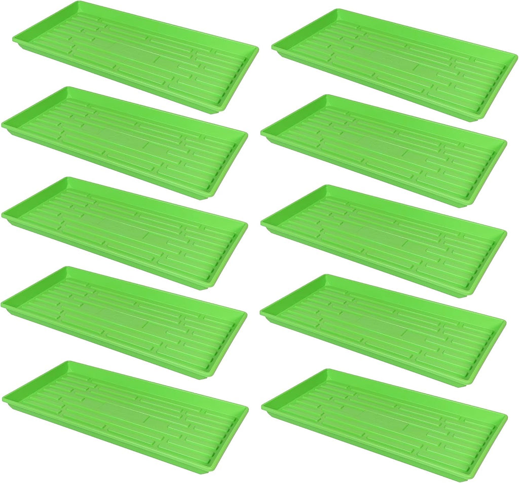 SUNPACK 10" x 20" Heavy Duty Shallow Plastic Seed Starting Tray, Green, 1" (Pack of 10) - No Drainage Holes, Perfect for Greenhouses or Indoor Gardening