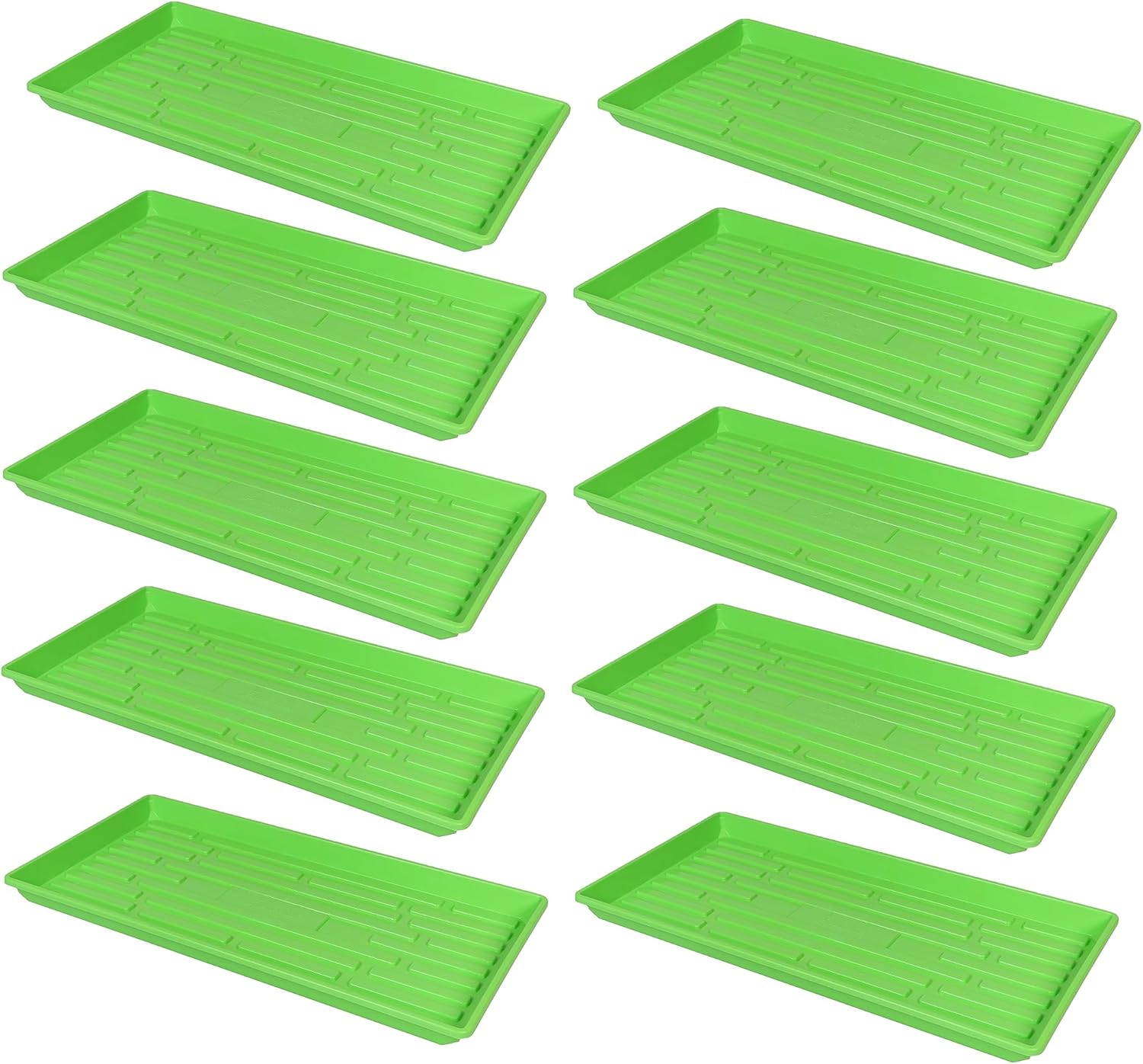 SUNPACK 10" x 20" Heavy Duty Shallow Plastic Seed Starting Tray, Green, 1" (Pack of 10) - No Drainage Holes, Perfect for Greenhouses or Indoor Gardening