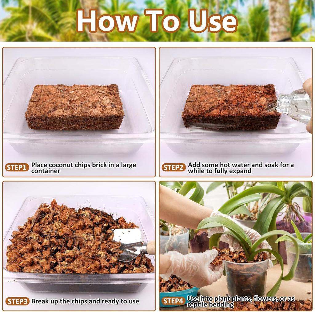 Legigo 10 Pack Coco Husk Chips- 11 LB 100% Organic Coconut Coir Chips Brick Potting Soil Mix with Low EC & PH Balance, Compressed Coconut Substrate Coco Chips Mulch Medium for Garden, Flowers, Plants
