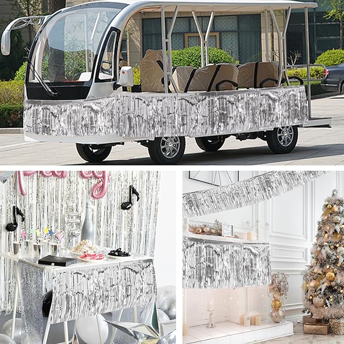 Silver Birthday Decorations Tinsel Garland Parade Float Decorations for Trailer 4Pack 12FT Disco Party Decor Ceiling Fringe Banner Backdrop for Christmas Streamers Party Decorations