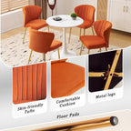 Velvet Dining Chairs Set of 2, Modern Upholstered Vanity Chairs with Golden Metal Legs for Dining Room Kitchen Vanity Patio (Orange)