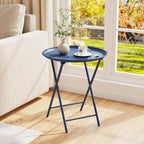 Garden 4 you Folding TV Tray Table, Metal Round Side Table, Blue Dinner Table with Metal Frame, Modern Outdoor Tray Table for Living Room, Bedroom, Patio & Small Spaces, 2 Packs