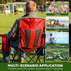 Heavy Duty Camping Chair 2-Pack, 400 LBS Capacity Folding Outdoor Chair with Cooler Bag, Oversized Portable Chair with Mesh Back & Cup Holder for Camping, Fishing, Tailgating (Red)