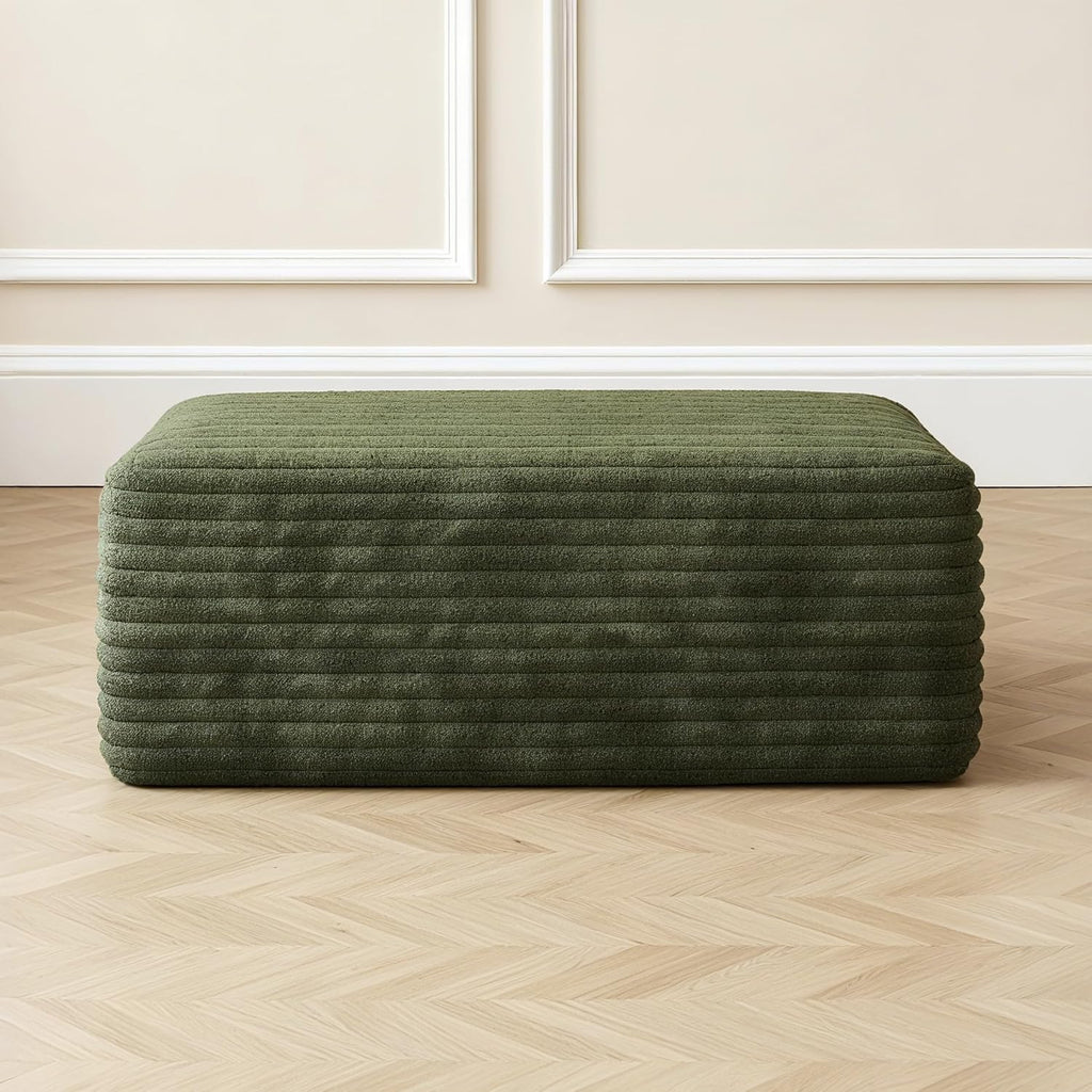 37.4 Inch Oversized Ottoman for Couch, Corduroy Upholstered Footrest with Compressed Memory Foam, Modular Sectional Cloud Pouf, No Assembly Required, DIY Combination, Green