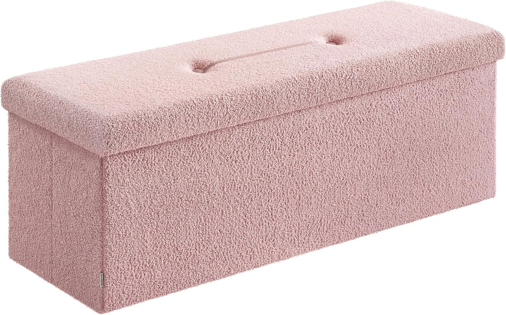 SONGMICS Large Folding Storage Ottoman Bench, 15 x 43 x 15 Inches | Foot Rest Stool, Load up to 660 lb, Jelly Pink, MINOTA Collection ULSF097R01
