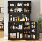 ONBRILL 71" Tall Kitchen Pantry Storage Cabinet, Kitchen Hutch, Black | Modern Food Pantry with Microwave Stand & Door Shelf, Freestanding pantry with 6 Door & Adjustable Shelves for Dining Room
