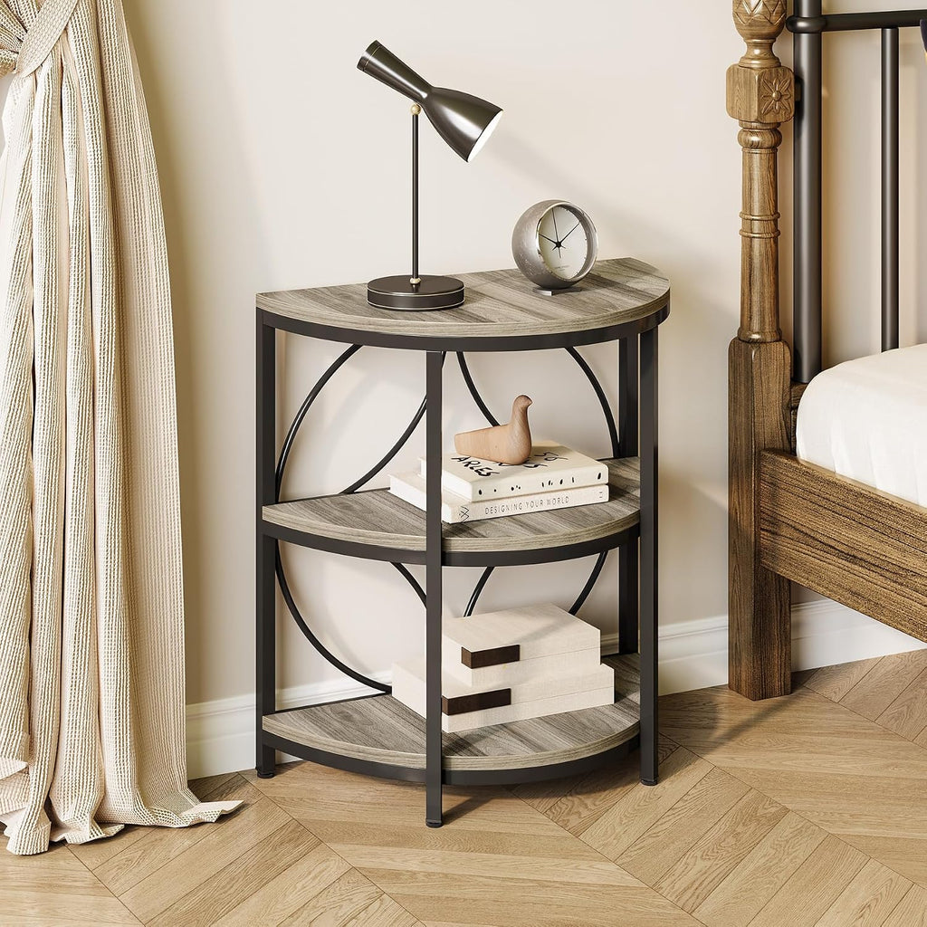 LITTLE TREE Half Moon End Table, Half Round Side Table for Living Room, 3-Tier Half Circle Night Stand for Bedroom, Grey Small Wood Accent Table for Couch, Sofa, Bed
