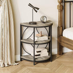 LITTLE TREE Half Moon End Table, Half Round Side Table for Living Room, 3-Tier Half Circle Night Stand for Bedroom, Grey Small Wood Accent Table for Couch, Sofa, Bed