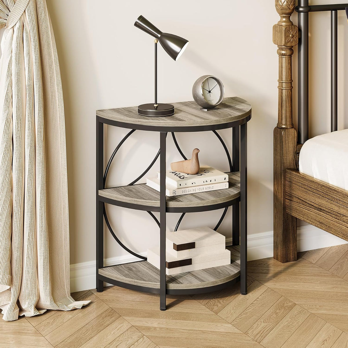 LITTLE TREE Half Moon End Table, Half Round Side Table for Living Room, 3-Tier Half Circle Night Stand for Bedroom, Grey Small Wood Accent Table for Couch, Sofa, Bed