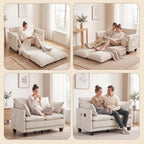 49" Loveseat Sofa Bed, 2 in 1 Convertible Small Sofa Pull Out Couch Bed Chenille Deep 2 Seat Sleeper Twin XL Futon Mattress for Small Spaces Living Room Bedroom Apartment Office, Beige