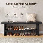 2 Tier Entryway Bench, 47.24" Shoe Bench, Rustic Shoe Rack, Wooden Storage Bench for Entryway Hallway Living Room Bedroom, Easy Assembly, Black