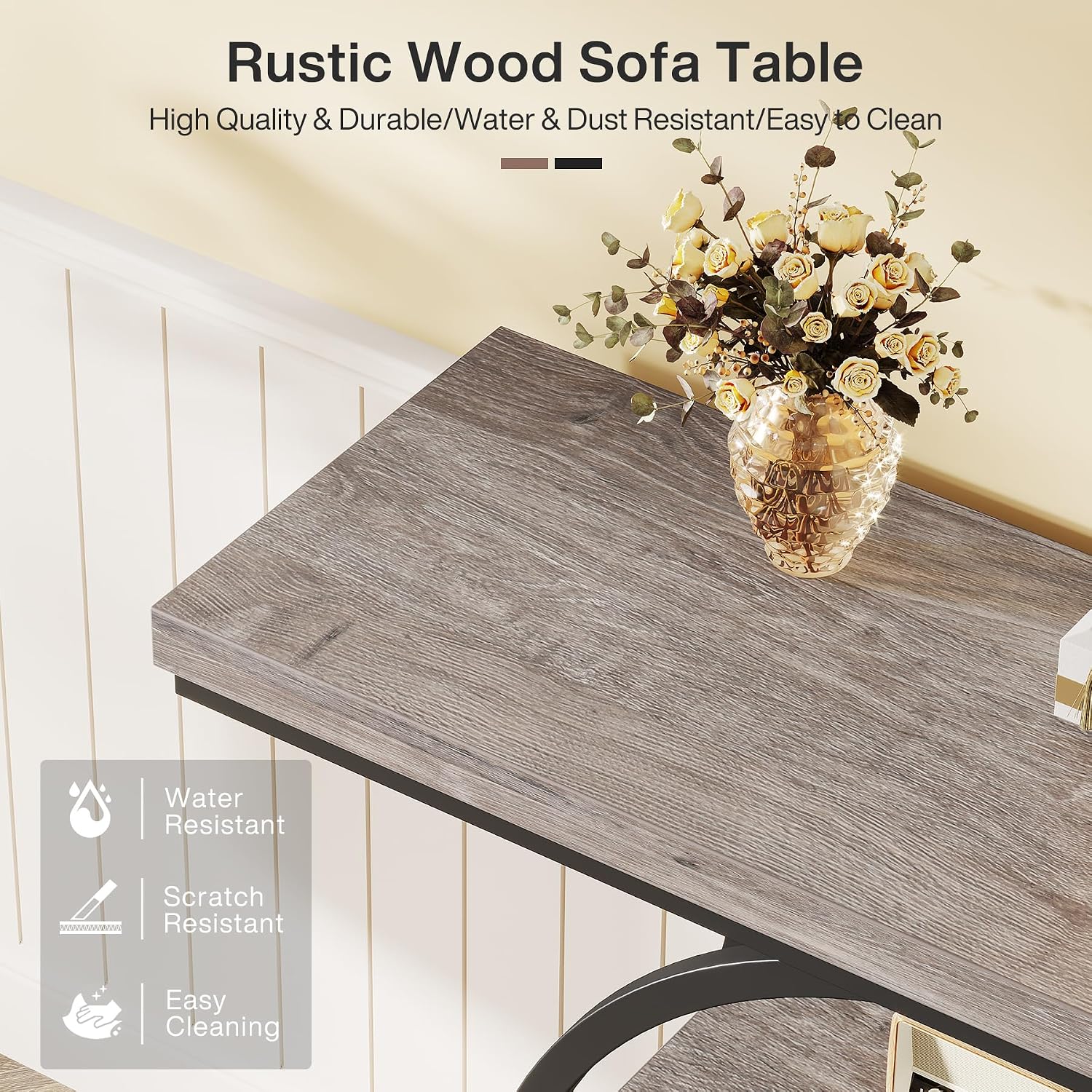 Tribesigns 41.3" Console Table, Industrial 4-Tier Sofa Table Entryway Table with Circle Base, Narrow Wood Accent Tables with Storage Shelves for Living Room, Hallway, Foyer, Gray | Industrial
