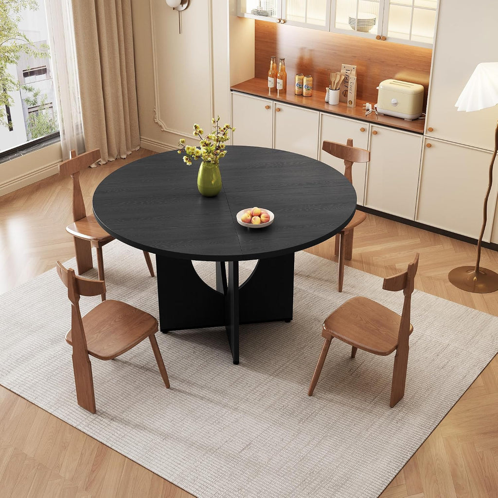 47 Inch Round Dining Table for 4-6, Modern Kitchen Table with Sturdy Wooden Pedestal Base, Dining Room Table, Circle Dining Table for Dining Room, Living Room, Cafe, Easy to Assemble - Black