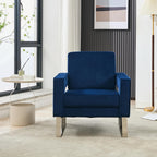 Velvet Accent Chair, Modern Blue Accent Chair for Living Room, Upholstered Living Room Chair for Home Office, Stainless Steel Sliver Base