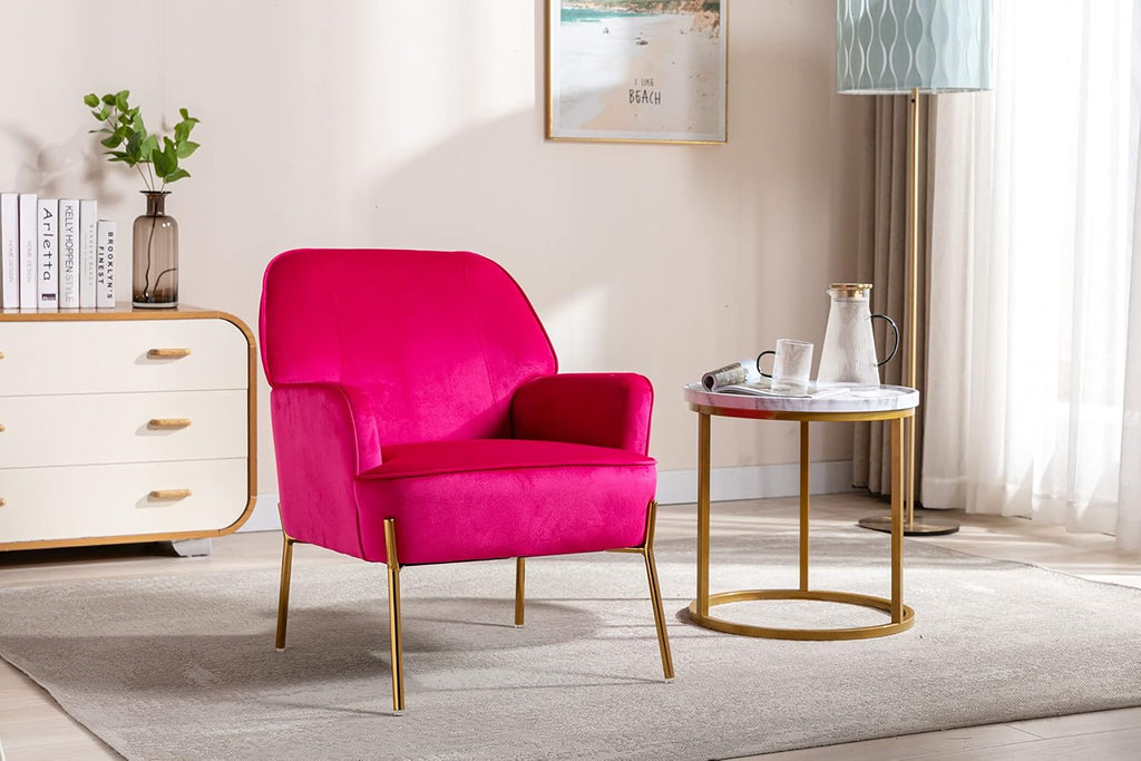 Comfy Velvet Accent Chair with Glam Metal Legs for Dining Room Bedroom Living Room Beauty(Rose red)