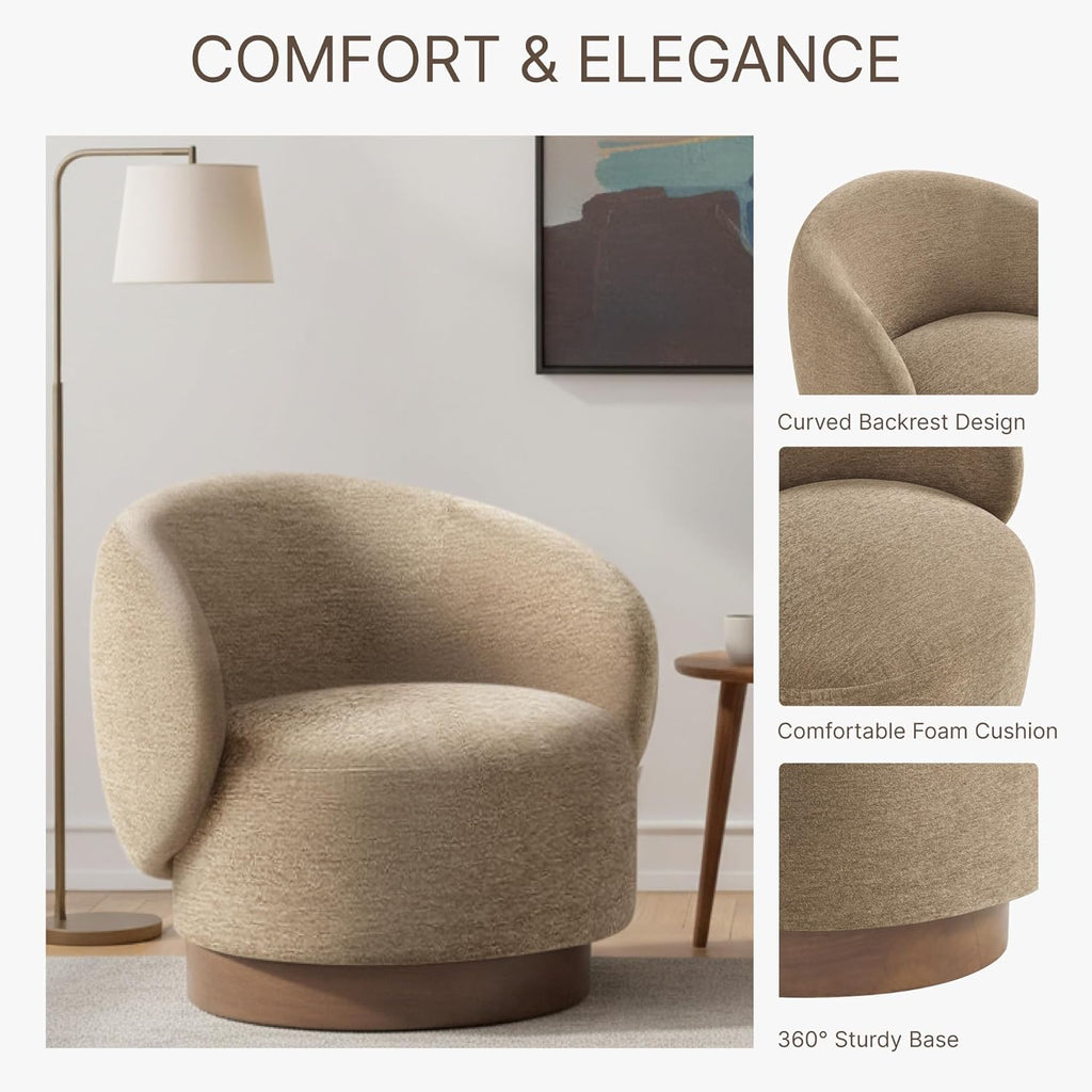 KISLOT Swivel Accent Chair Modern Round Barrel Armchair with Upholstered Performance Fabric for Living Room Bedroom Waitingroom,1 Box,Brown