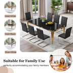 80" Large Glass Dining Table, Modern Rectangle Kitchen Table with Gold Stainless Steel Tubular Legs and Tempered Glass Top for Dining Room, Kithchen(Black)