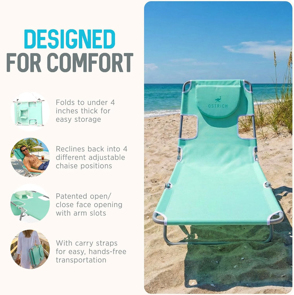 Ostrich The Original Chaise Lounge 72 x 22 Inch Portable Reclining Lounger