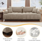 VANOMi Boucle Sofa Couch, 91" Comfy Tufted Upholstered Cloud Couches, Modern 3 Seater Sofa with Pillows, Oversized Deep Seat Sherpa Couch for Living Room, Bedroom, Apartment (Camel Color)