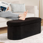 PINPLUS Storage Ottoman Bench Tufted Oval Ottomans Bench Foot Rest, Chest Box Velvet Bench with Storage 43"x15"x15" (Black)