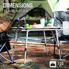 Portal Outdoor Folding Portable Picnic Camping Table with Adjustable Height Aluminum Roll Up Table Top Mesh Layer, Silver