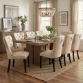 CIMOTA Beige Leather Dining Chairs Set of 8 Mid Century Modern Dining Room Chairs Tufted Upholstered Kitchen Dining Chairs Comfortable Side Chairs with Nailhead Trim/Ring Back (PU /8PCS)