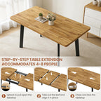 Extendable Dining Table for 4 to 8 People, 47.2" to 63" Modern Kitchen Table with Removable Extension Leaf, MDF Expandable Dining Room Table Compact for Small Spaces, Walnut