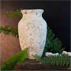 roro Handmade 7.5 Inch Rustic Farmhouse White Textured Ceramic Prunus Vase – Classic Decorative Flower Vase for Home, Office, or Shelf Centerpiece