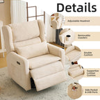 Power Recliner Chair Swivel Glider,Oversized Nursery Chair Recliner with Lumbar Support, Upholstered Swivel Rocker Recliner Chair, Glider Nursery Chair with Adjustable Headrest, Beige