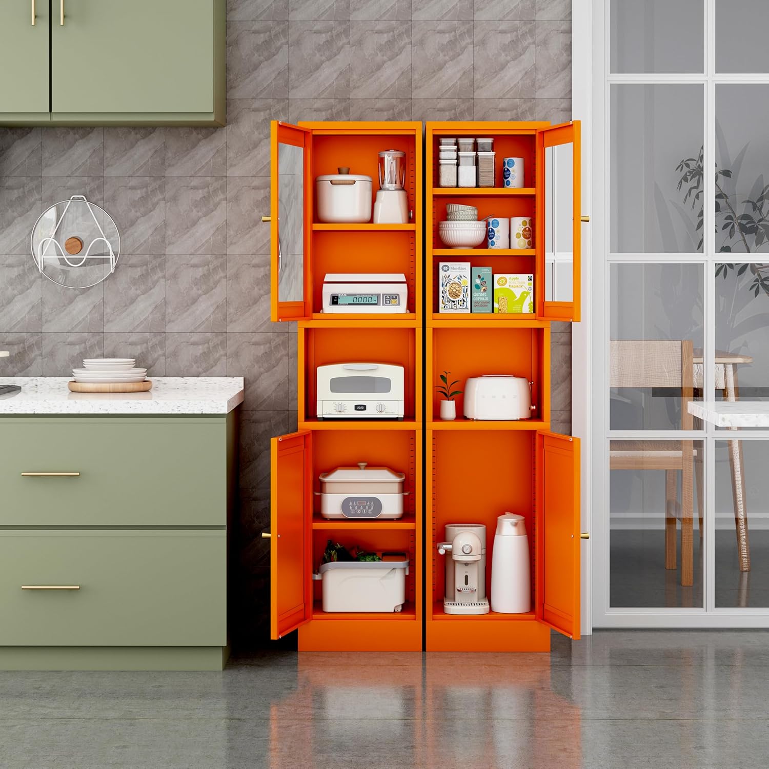 67" Tall Metal Storage Cabinet with 2 Doors & 3 Adjustable Shelves | Two-Way Opening Doors Bathroom Storage Cabinet,Easy To Clean Metal Pantry Cabinet