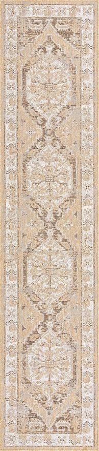 Unique Loom Outdoor Traditional Collection Area Rug - Valeria (2' 7" x 12' 2" Runner, Natural/ Ivory)