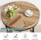 Round End Table, 2 Tier Industrial Side Table, Accent Bedside Table Nightstand with Metal Frame for Living Room, Bedroom, Small Spaces, Easy Assembly, Light Brown & Black