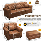 KEIKI 2-Piece Chesterfield Sofa Set with 1 Faux Leather 3-Seater Sofa & 1 Single Sofa, Upholstered 4-Seater Couch Set with Nailhead Trim & Rolled Arms & 1 Ottoman & 4 Pillow, for Living Room, Brown