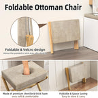 BAMBOOHOMIE Foldable Foot Stool Ottoman, Modern Foot Rest with Bamboo X Legs & Thick Foam Cushion, Folding Foot Stools Small Padded for Bedroom Living Room, Footstool for Chair Couch (Natural - Brown)