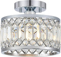 Crystal Chrome Ceiling Light, Modern Semi Flush Mount Ceiling Lighting Fixture, Round Hallway Lighting Fixtures for Entryway Kitchen Bedroom Laundry Room, 1-Light, 9 Inch