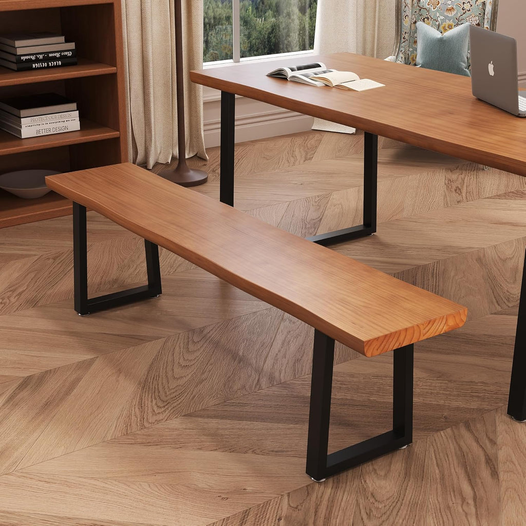 Solid Wood Top Bench with Metal Legs Durable Long Bench for Home Office Living Room Dining Room Versatile Multi Size Options Perfect Chair Stool Dining Chair (Light brown bench, 78.74in)