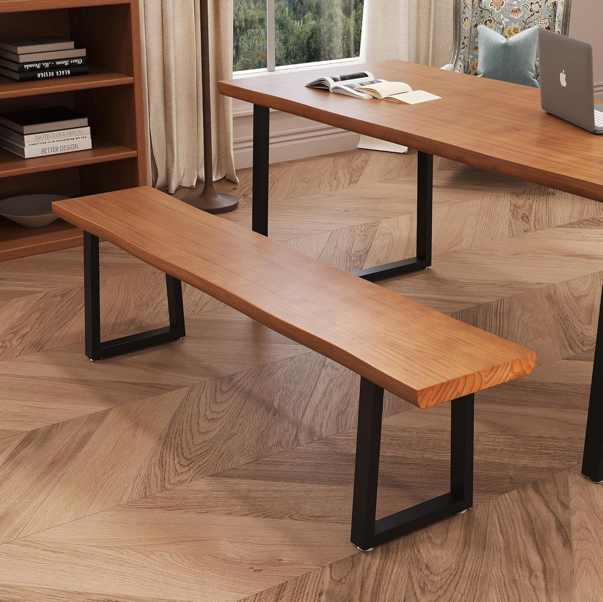 Solid Wood Top Bench with Metal Legs Durable Long Bench for Home Office Living Room Dining Room Versatile Multi Size Options Perfect Chair Stool Dining Chair (Light brown bench, 78.74in)