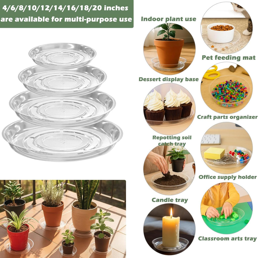 20 Packs 6 Inches Small Clear Plant Saucers for Indoor Outdoor Use Heavy Duty Plastic Plant Trays for Planter Bulk Flower Pot Drip Trays to Catch Water, 4 to 20 Inch
