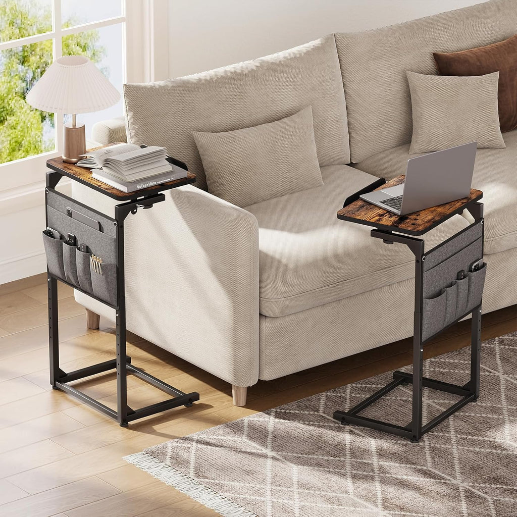 ELYKEN TV Tray Table Sets, Adjustable Height & 90° Tilt Narrow Side Table | C Shaped Foldable End Table with Phone & Tablet Slot, Laptop Desk for Couch, Recliner, Living Room, Bedroom
