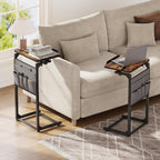 ELYKEN TV Tray Table Sets, Adjustable Height & 90° Tilt Narrow Side Table | C Shaped Foldable End Table with Phone & Tablet Slot, Laptop Desk for Couch, Recliner, Living Room, Bedroom