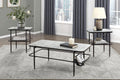 3pc Occasional Table Set with Tempered Glass and Metal Base | Includes 1 coffee table and 2 end tables with white marble print tempered glass tops