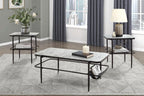 3pc Occasional Table Set with Tempered Glass and Metal Base | Includes 1 coffee table and 2 end tables with white marble print tempered glass tops