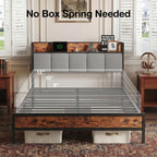 Novilla Queen Bed Frame with Charging Station & Storage Headboard, Modern Upholstered Platform Bed Frame, Heavy Duty Metal Slats, Noise Free, No Box Spring Needed