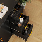 Tokawa Large Metal Office Storage Cabinet with 3 Drawers & 2 Doors, 46.46" Wide Credenza with Gold Handles, Stationary Sideboard & Printer Stand for Home Office, Black 1