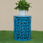 Y&M Nesting Side Table, Set of 3 Stacking Coffee Table for Living Room, Indoor End Tables, Outdoor Decorative Garden Stool with Heavy Duty Metal Frame Modern Industrial Decor - Blue