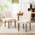 Rowill Modern Upholstered Dining Chairs Set of 2, Linen Fabric Side Dining Room Chair with Solid Wood Legs and Padded Seat for Home Kitchen/Restaurant, Beige