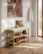 VASAGLE Mariel Collection - Shoe Bench, Wooden Entryway Bench with Padded Seat, 2-Tier Shoe Storage Rack, 31.5 x 11.6 x 19.7 inches, for Entryway and Bedroom, Natural Brown ULSB180K101S