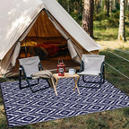 OLANLY Outdoor Rug 6x9 ft Waterproof, Outdoor Plastic Straw Rug with Geometric Pattern Clearance, Reversible RV Mat for Patio, Camping, Balcony, Deck, Backyard, Navy & White