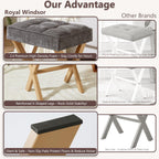 Royal Windsor Vanity Stool,Small Makeup Chair with Metal X Legs | Square Foot Stool,Modern Vanity Chair,Upholstered Vanity Seat for Entryway,Bedroom and Living Room,Dark Grey+Yellow
